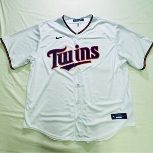 Nike White Twins Baseball Jersey with Navy and Red Script